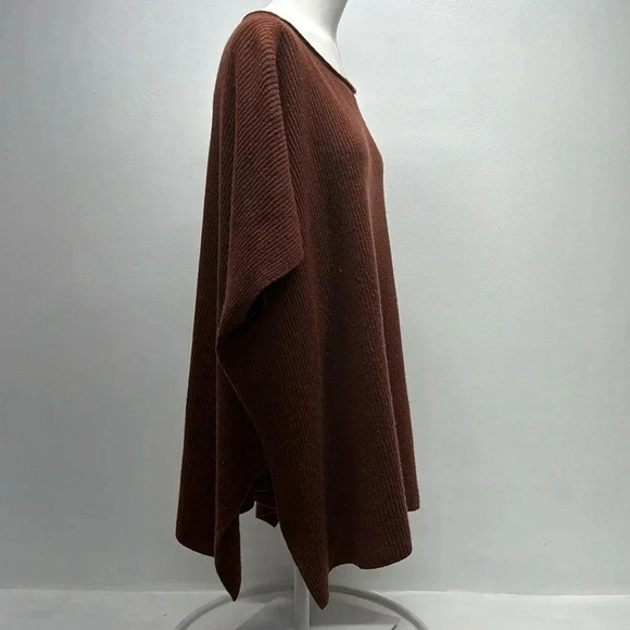 Vince Poncho Cape Cashmere Wool Blend Ribbed Sweater Knit Henna Brown Size Small - Picture 3 of 10